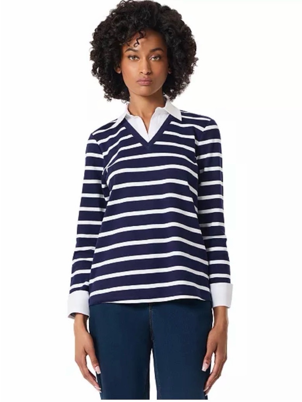Jones New York Poplin Trim Top